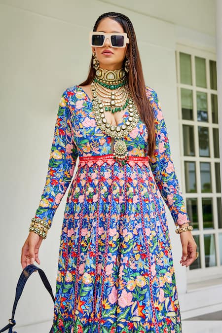 Shop The Royaleum Multi Color Silk, Crepe Sequins, Beads Floral Hand Embroidered Anarkali Set at Aza Fashions Shop_The Royaleum_Multi Color Silk, Crepe Sequins, Beads Floral Hand Embroidered Anarkali Set _at_Aza_Fashions
