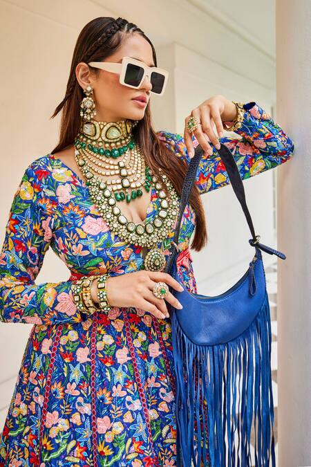 The Royaleum Multi Color Silk, Crepe Sequins, Beads Floral Hand Embroidered Anarkali Set Online at Aza Fashions The Royaleum_Multi Color Silk, Crepe Sequins, Beads Floral Hand Embroidered Anarkali Set _Online_at_Aza_Fashions