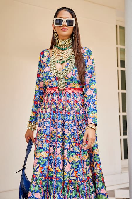 Shop The Royaleum Multi Color Silk, Crepe Sequins, Beads Floral Hand Embroidered Anarkali Set Online at Aza Fashions Shop_The Royaleum_Multi Color Silk, Crepe Sequins, Beads Floral Hand Embroidered Anarkali Set _Online_at_Aza_Fashions