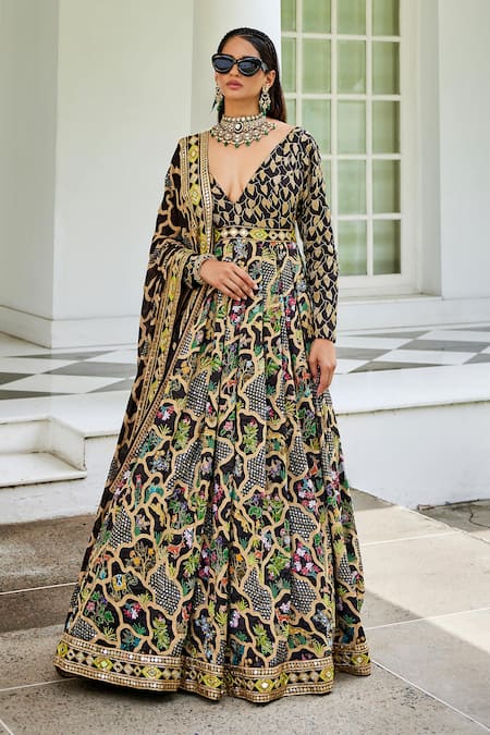 The Royaleum Multi Color Ayati Hand Embroidered Anarkali With Dupatta 