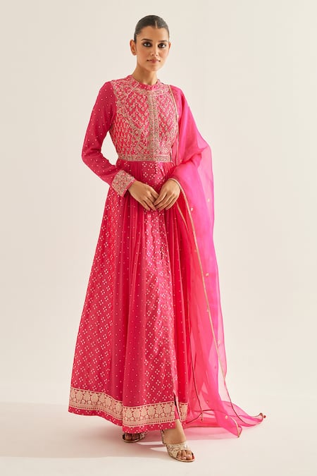 Shyam Narayan Prasad Floral Pattern Panelled Anarkali Set 