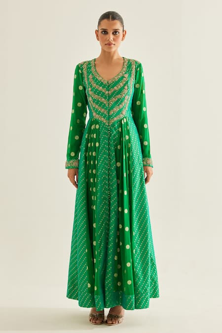 Shyam Narayan Prasad Bloom Brocade Panelled Anarkali Set