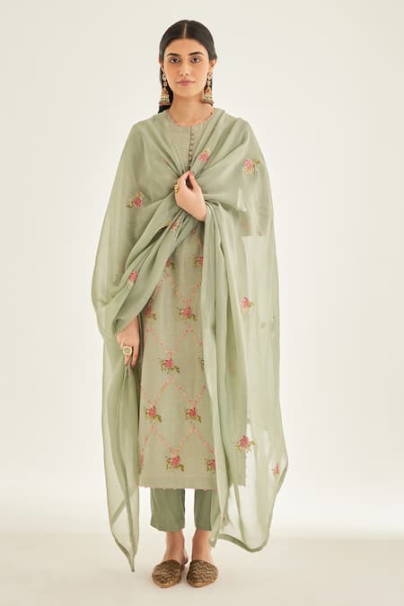 Shyam Narayan Prasad Block Print & Embroidered Kurta Set 