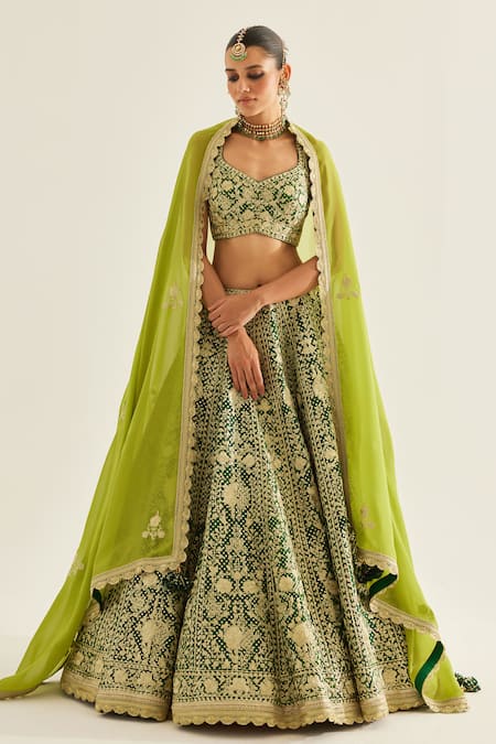 Shyam Narayan Prasad Floral Zari Embroidered Lehenga Set 