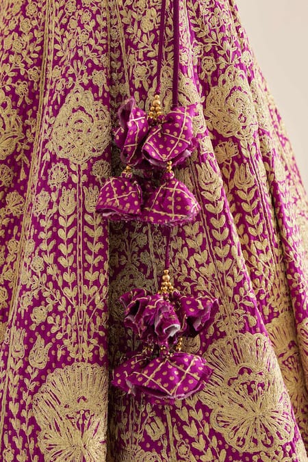Buy_Shyam Narayan Prasad_Purple Silk, Organza Embroidery, Cut Work, Tassels Botanic Zari Lehenga Set _Online_at_Aza_Fashions