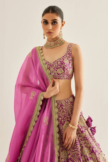 Shyam Narayan Prasad_Purple Silk, Organza Embroidery, Cut Work, Tassels Botanic Zari Lehenga Set _at_Aza_Fashions