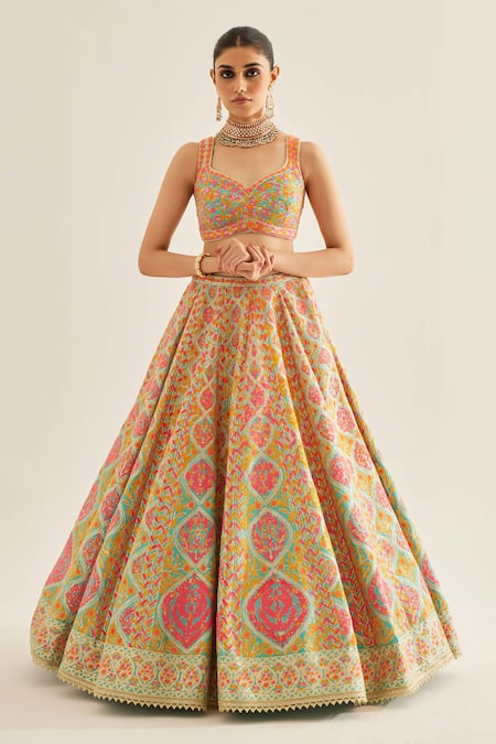 Shyam Narayan Prasad_Blue Silk, Net Cut Work, Tassels, Embroidery Gota And Thread Lehenga Set _Online_at_Aza_Fashions