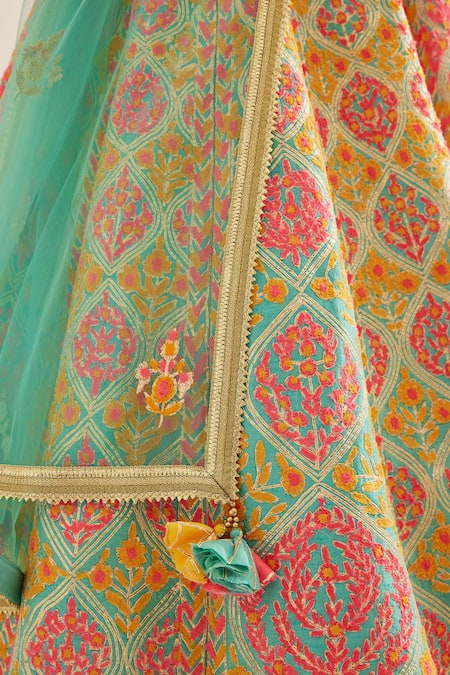 Buy_Shyam Narayan Prasad_Blue Silk, Net Cut Work, Tassels, Embroidery Gota And Thread Lehenga Set _Online_at_Aza_Fashions