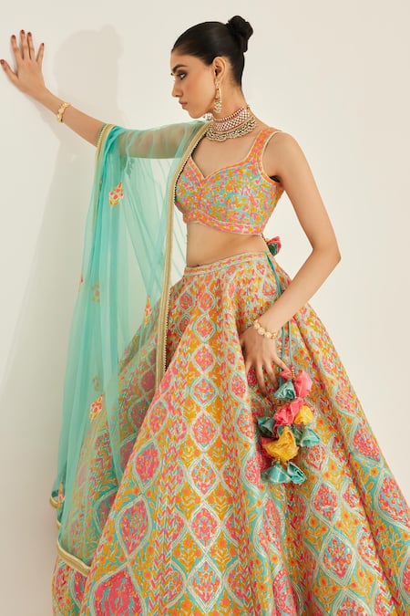 Shop_Shyam Narayan Prasad_Blue Silk, Net Cut Work, Tassels, Embroidery Gota And Thread Lehenga Set _Online_at_Aza_Fashions