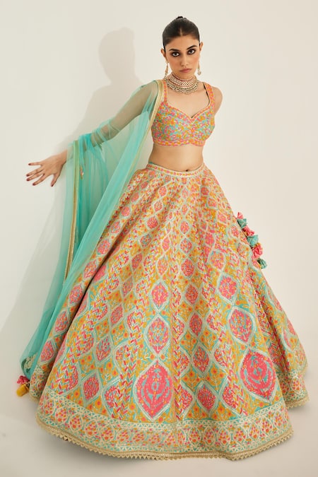 Shyam Narayan Prasad_Blue Silk, Net Cut Work, Tassels, Embroidery Gota And Thread Lehenga Set _at_Aza_Fashions