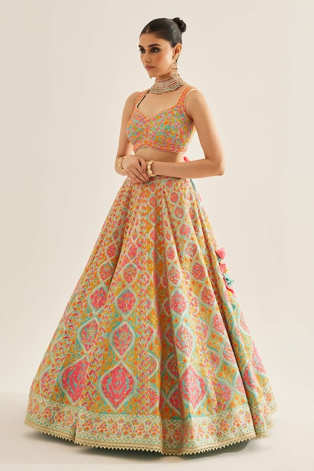 Buy_Shyam Narayan Prasad_Blue Silk, Net Cut Work, Tassels, Embroidery Gota And Thread Lehenga Set 