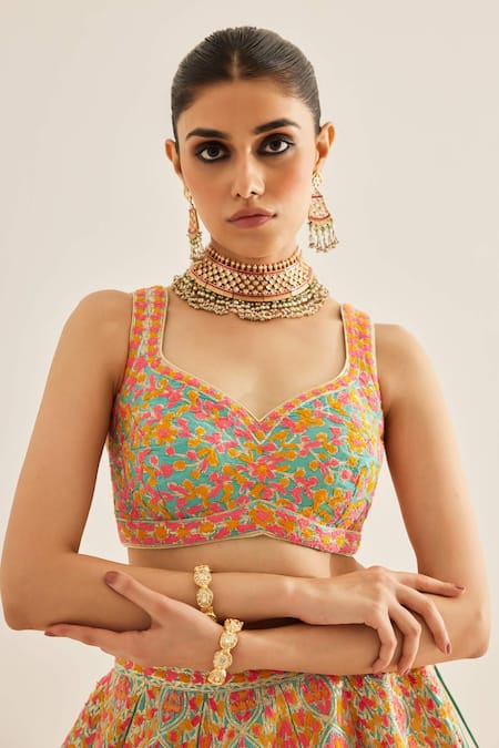 Shop_Shyam Narayan Prasad_Blue Silk, Net Cut Work, Tassels, Embroidery Gota And Thread Lehenga Set 