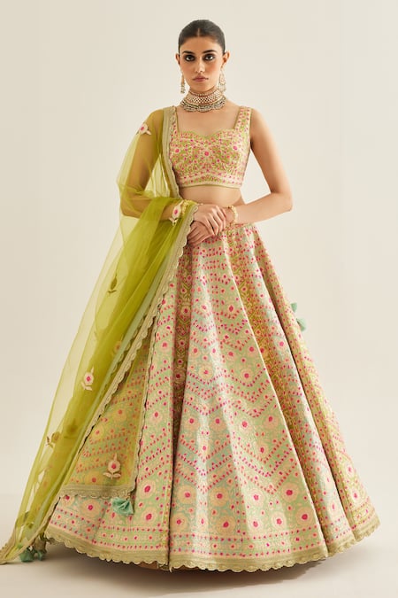 Shyam Narayan Prasad Floral Gota Embroidered Lehenga Set 