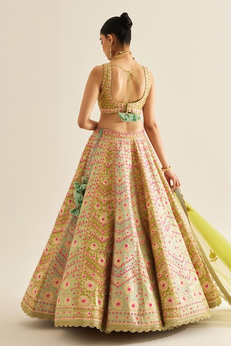 Shyam Narayan Prasad Gota Embroidered Green Lehenga Set 