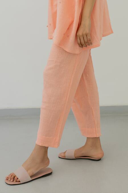 Silai Studio_Pink Cotton Sequins Collared Embroidered Shirt And Pant Set_Online_at_Aza_Fashions