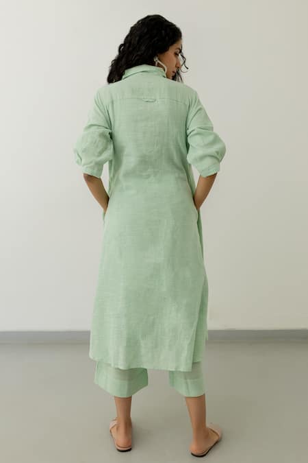 Shop_Silai Studio_Green Cotton Beads Collared A-line Embroidered Tunic _at_Aza_Fashions
