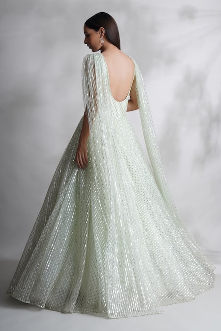 Chaashni By Maansi And Ketan Green Sequin & Bead Embellished Gown 