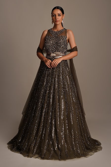 Chaashni by Maansi and Ketan Net Sequin Embroidered Gown 