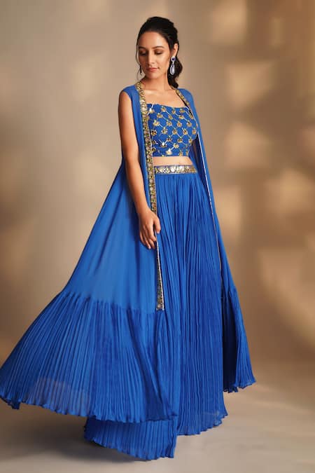 Chaashni By Maansi And Ketan Nakshi Embroidered Border Cape Sharara Set 