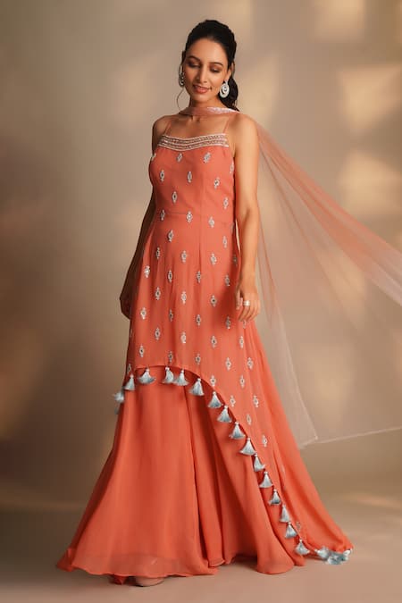 Chaashni By Maansi And Ketan Mirrorwork Embroidered Tunic Flared Pant Set 