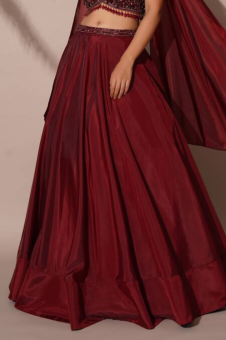 Buy_Chaashni By Maansi And Ketan_Maroon Organza Beads Sweetheart Neck Waistband Embroidered Lehenga Set_Online_at_Aza_Fashions