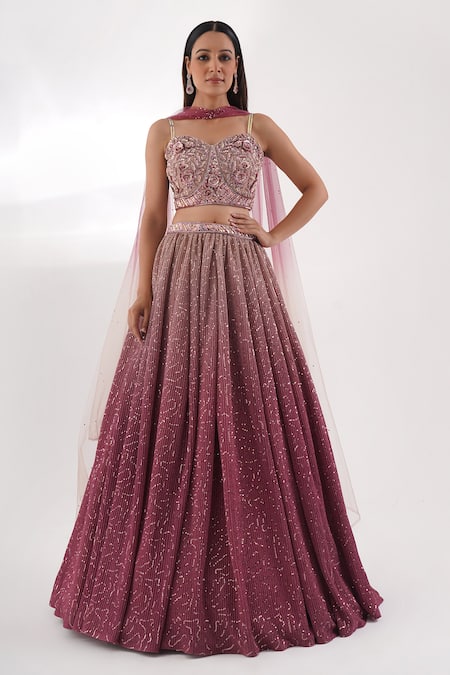 Chaashni by Maansi and Ketan Ombre Pleated Embroidered Lehenga Set 