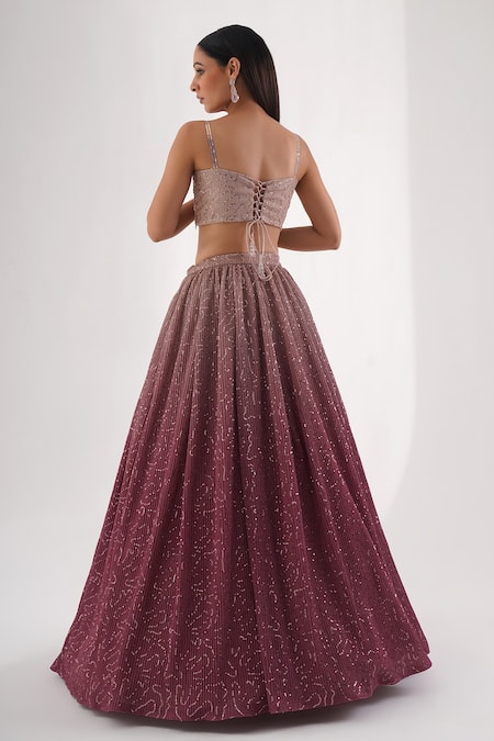 Chaashni By Maansi And Ketan Ombre Pleated Embroidered Lehenga Set 