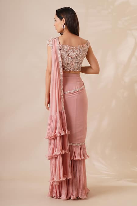 Chaashni By Maansi And Ketan Ruffle Saree & Embroidered Blouse Set 