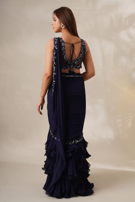 Chaashni By Maansi And Ketan Ruffle Saree With Embroidered Blouse 