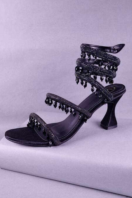 Buy_Sana K luxurious Footwear_Black Rhinestones Embellished Heels 