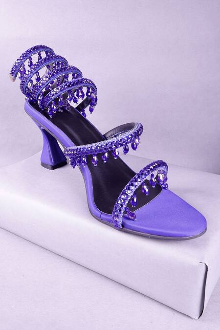 Buy Blue Embellished Rhinestone Wrap Heels by Sana K luxurious