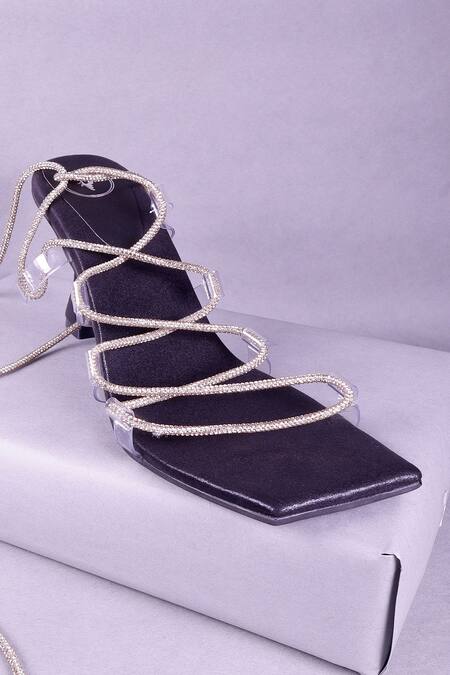Sana K luxurious Footwear_Black Rhinestones Embellished Strap Heels _Online_at_Aza_Fashions
