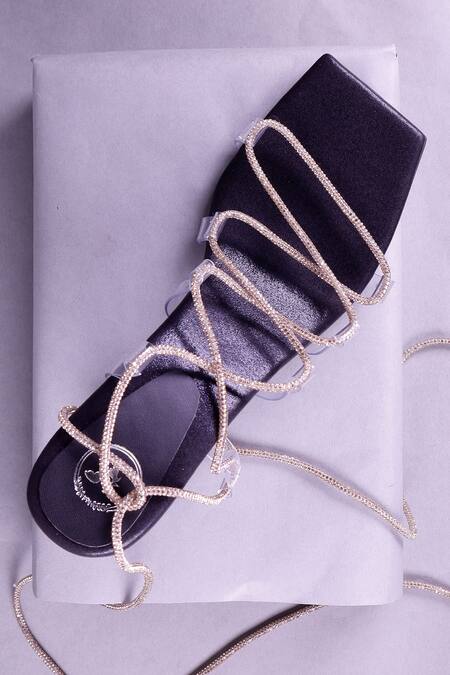 Buy_Sana K luxurious Footwear_Black Rhinestones Embellished Strap Heels _Online_at_Aza_Fashions