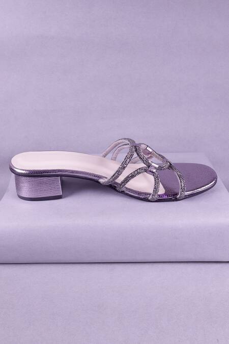 Sana K luxurious Footwear_Silver Rhinestones Embellished Cross Strap Heels _Online_at_Aza_Fashions