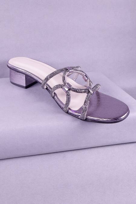 Shop_Sana K luxurious Footwear_Silver Rhinestones Embellished Cross Strap Heels _Online_at_Aza_Fashions