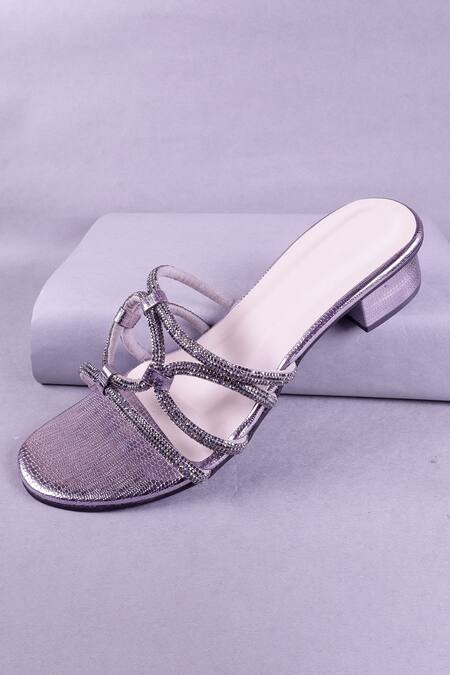 Sana K luxurious Footwear_Silver Rhinestones Embellished Cross Strap Heels _at_Aza_Fashions