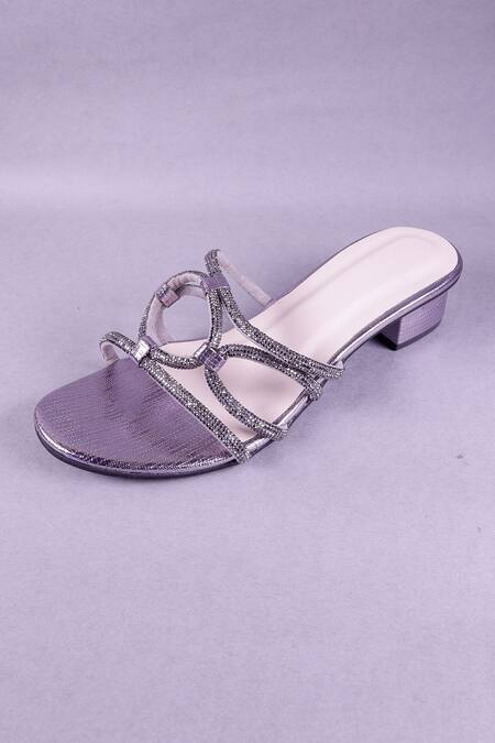 Buy_Sana K luxurious Footwear_Silver Rhinestones Embellished Cross Strap Heels 