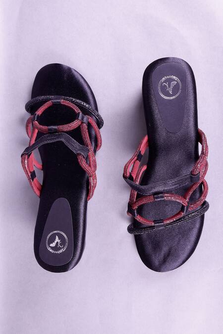 Sana K luxurious Footwear_Black Rhinestones Embellished Double Strap Heels _Online_at_Aza_Fashions