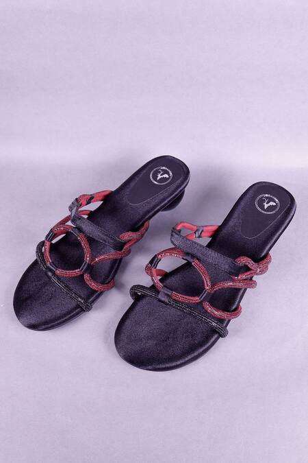 Buy_Sana K luxurious Footwear_Black Rhinestones Embellished Double Strap Heels _Online_at_Aza_Fashions