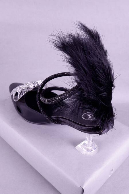 Buy_Sana K luxurious Footwear_Black Rhinestones, Bows Embellished Heels _Online_at_Aza_Fashions