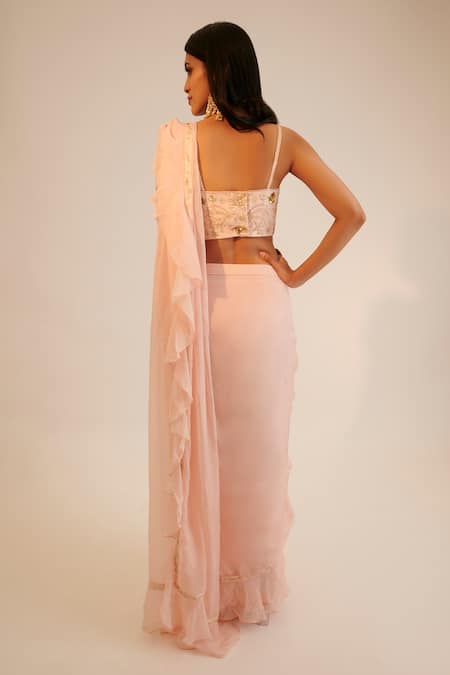 Sheela Suthar Pre-Draped Floral Embroidered Saree With Blouse 