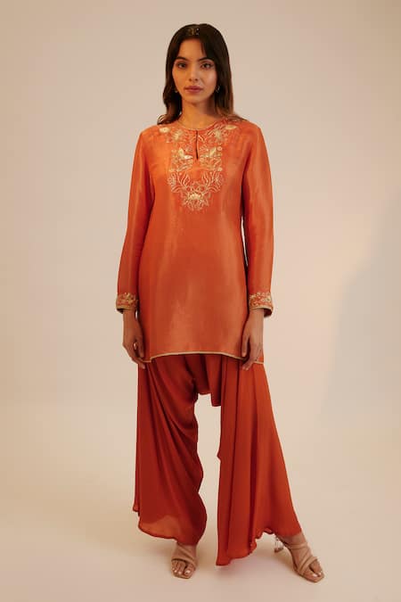 Sheela Suthar Straight Embroidered Kurta Cowl Pant Set 