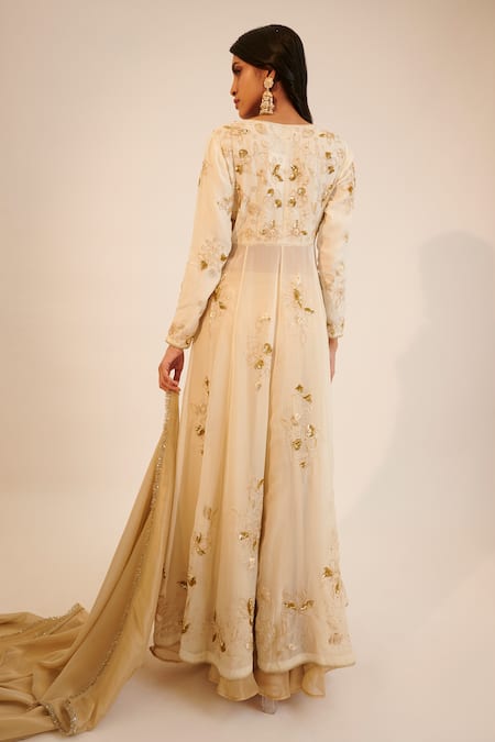 Shop Sheela Suthar Ivory Tissue, Organza, Silk Sequins, Floral Embroidered Anarkali Lehenga Set at Aza Fashions Shop_Sheela Suthar_Ivory Tissue, Organza, Silk Sequins, Floral Embroidered Anarkali Lehenga Set _at_Aza_Fashions