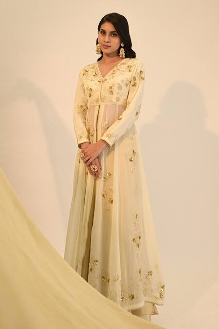 Sheela Suthar Ivory Tissue, Organza, Silk Sequins, Floral Embroidered Anarkali Lehenga Set Online at Aza Fashions Sheela Suthar_Ivory Tissue, Organza, Silk Sequins, Floral Embroidered Anarkali Lehenga Set _Online_at_Aza_Fashions