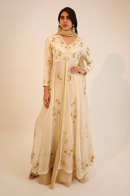 Sheela Suthar Ivory Tissue, Organza, Silk Sequins, Floral Embroidered Anarkali Lehenga Set at Aza Fashions Sheela Suthar_Ivory Tissue, Organza, Silk Sequins, Floral Embroidered Anarkali Lehenga Set _at_Aza_Fashions