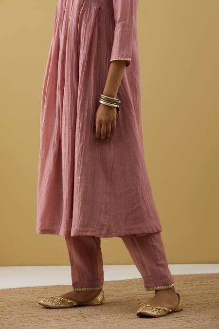 Tashee Purple Chanderi Sequins, Zari Split V-neck Sleeve Embroidered Kurta And Pant Set Online at Aza Fashions Tashee_Purple Chanderi Sequins, Zari Split V-neck Sleeve Embroidered Kurta And Pant Set _Online_at_Aza_Fashions