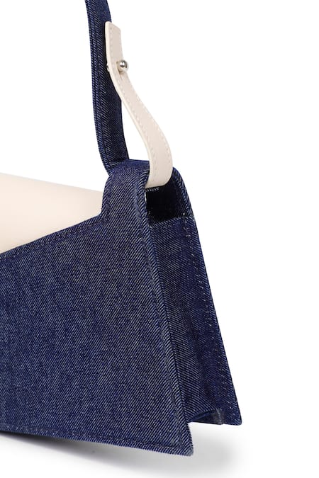 Adisee_Blue Woven Alyssa Denim Structured Baguette _Online_at_Aza_Fashions