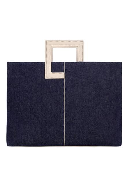 Shop_Adisee_Blue Woven River Denim Structured Tote Bag _at_Aza_Fashions