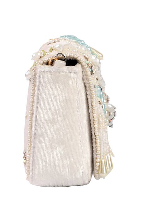 Fuchsia by aashaka mehta_White Crystals, Pearls Royal Threads Embroidered Clutch _Online_at_Aza_Fashions