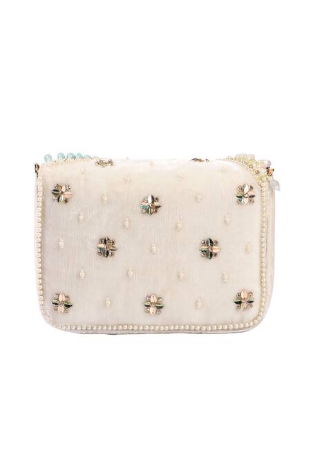 Buy_Fuchsia by aashaka mehta_White Crystals, Pearls Royal Threads Embroidered Clutch _Online_at_Aza_Fashions